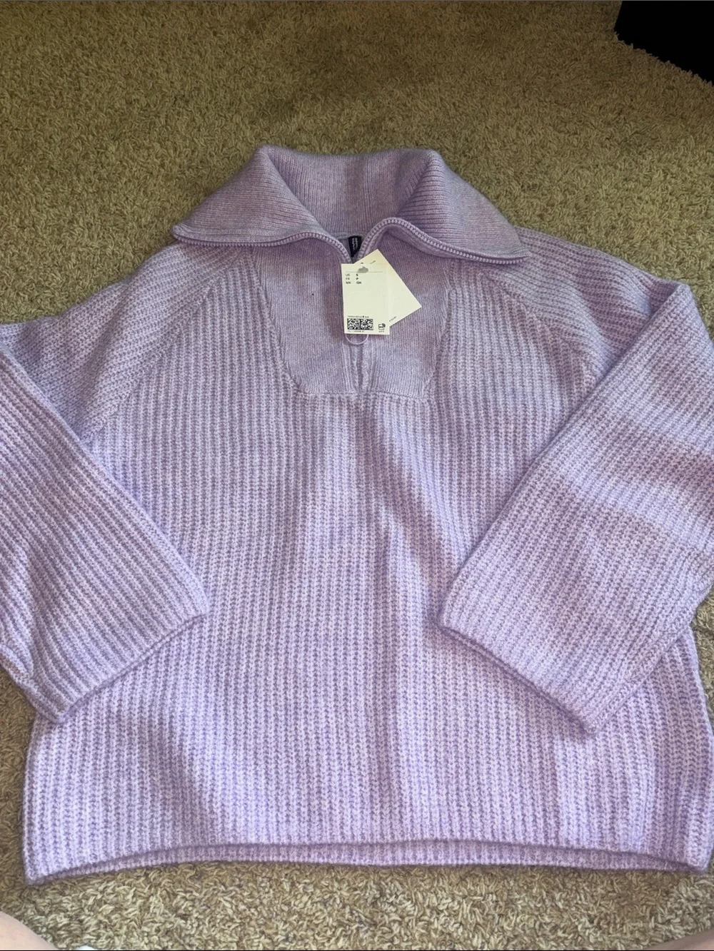 H&M Lavender Ribbed Cowl Neck Sweater